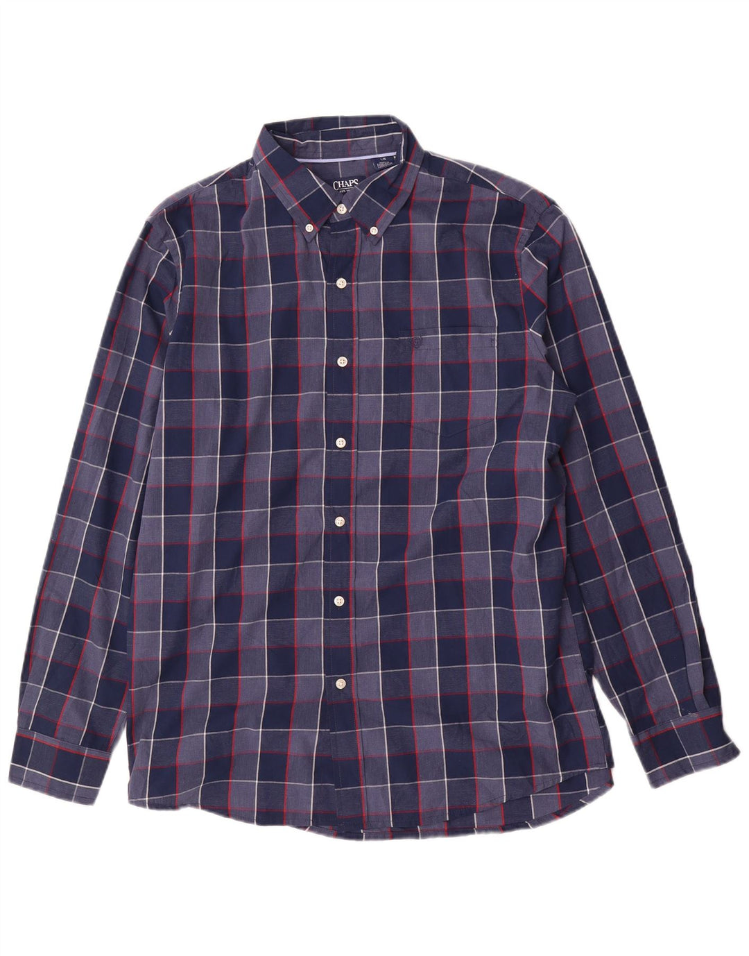 Chaps Mens Easy Care Shirt Large Navy Blue Check Cotton