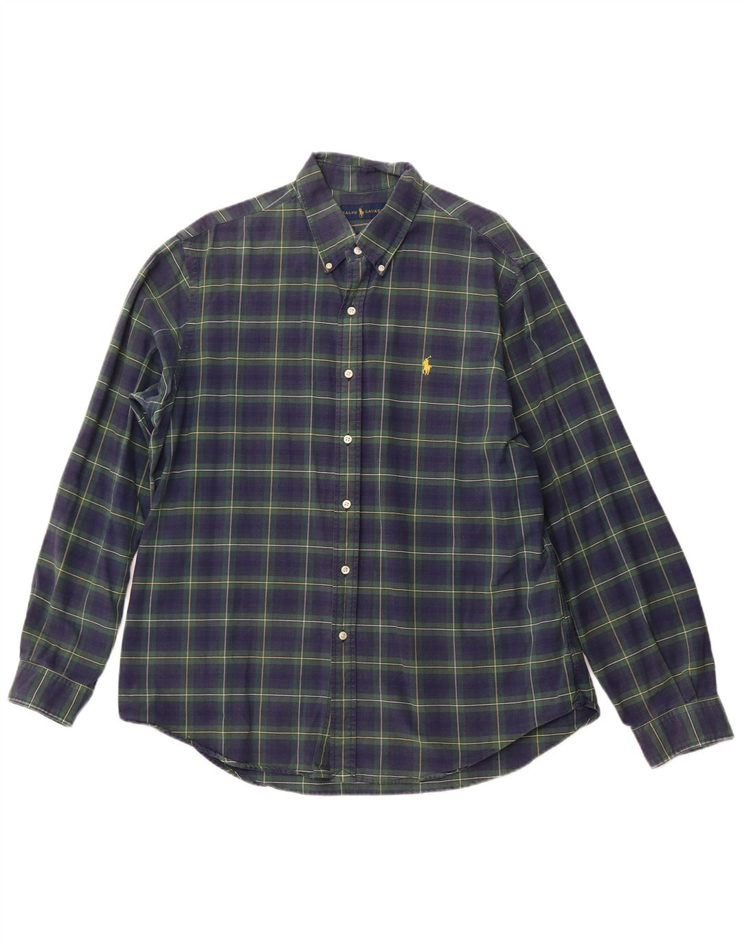 RALPH LAUREN Mens Flannel Shirt XL Navy Blue Check Cotton