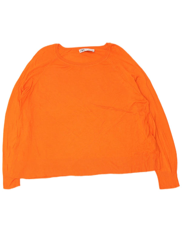 Zara Womens Boat Neck Jumper Sweater UK 16 Large Orange Viscose