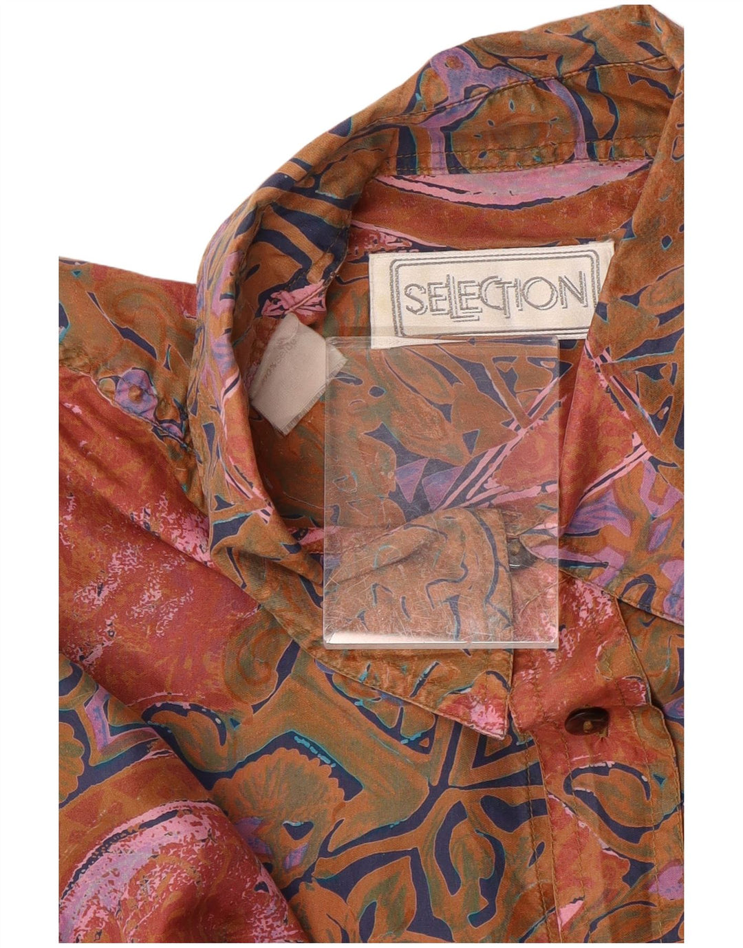 Vintage Mens Abstract Pattern Shirt XL Orange Silk