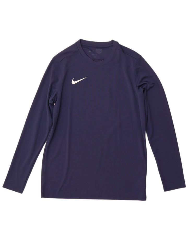 NIKE Mens Dri Fit Slim Fit Top Long Sleeve Large Navy Blue Polyester