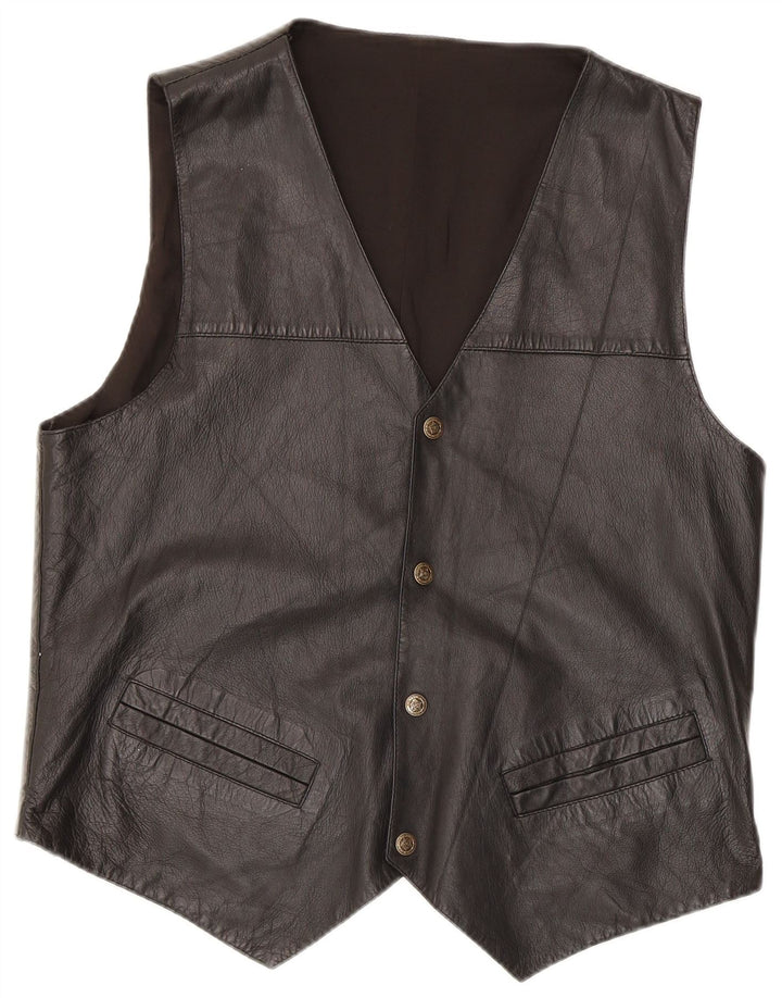 Vintage Mens Leather Waistcoat Medium Black