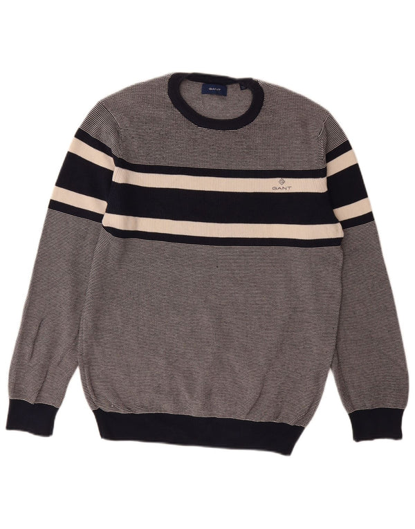 GANT Mens Crew Neck Jumper Sweater Medium Navy Blue Striped Cotton