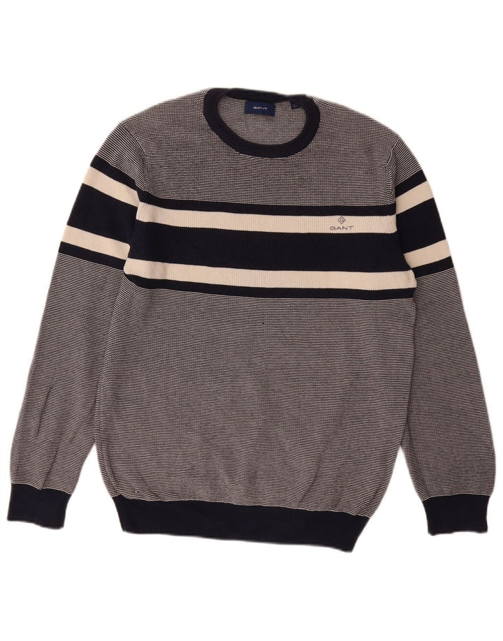 GANT Mens Crew Neck Jumper Sweater Medium Navy Blue Striped Cotton