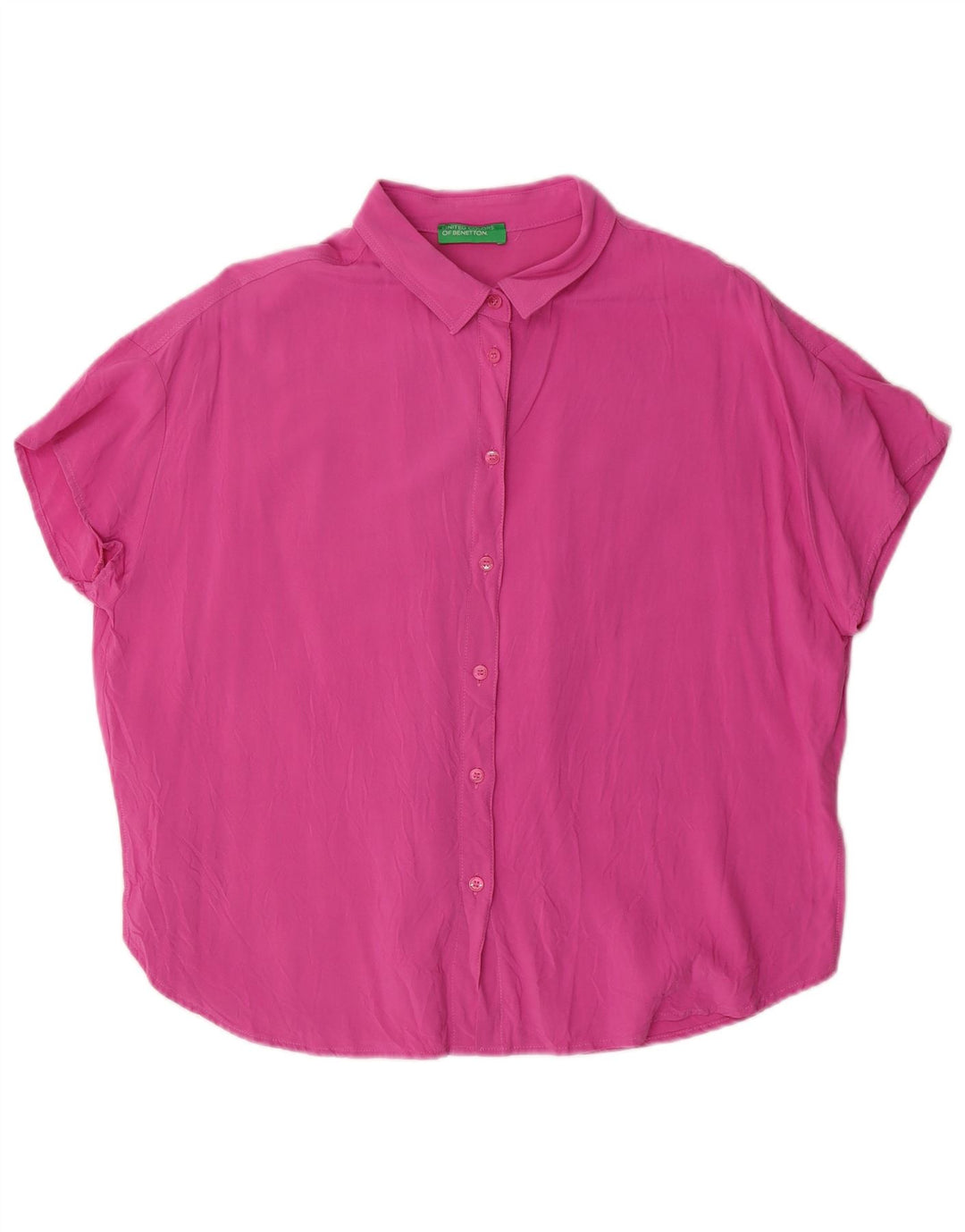 BENETTON Womens Oversized Short Sleeve Shirt Blouse UK 6 XS Pink Viscose