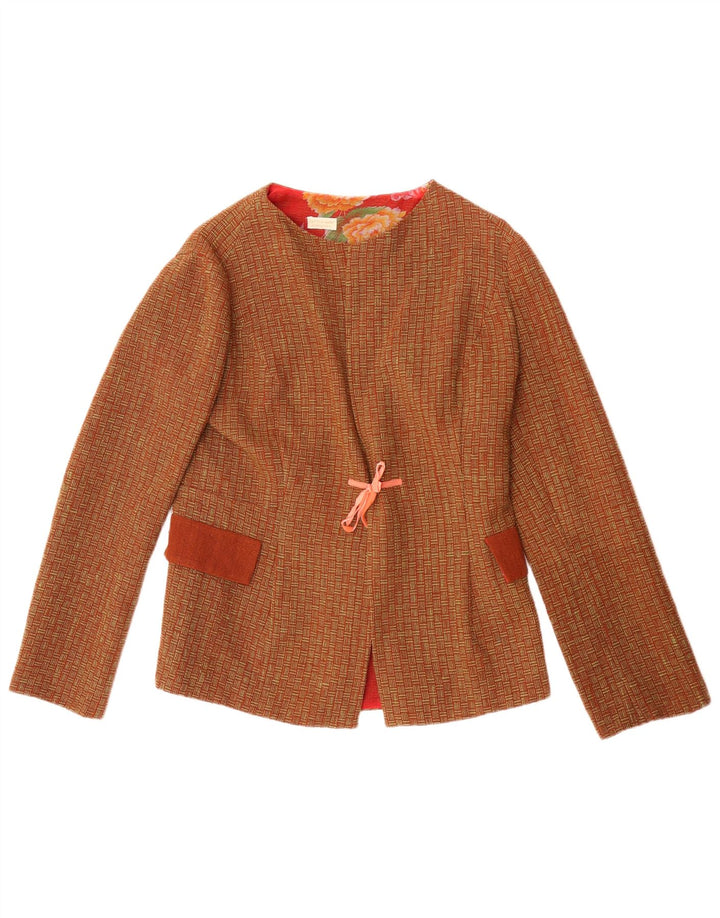 Fatto a Mano Womens Blazer Jacket UK 8 Small Brown Geometric Wool
