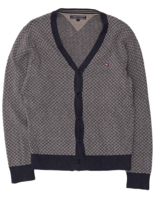 Tommy Hilfiger Womens Cardigan Sweater UK 10 Small Navy Blue Spotted Cotton