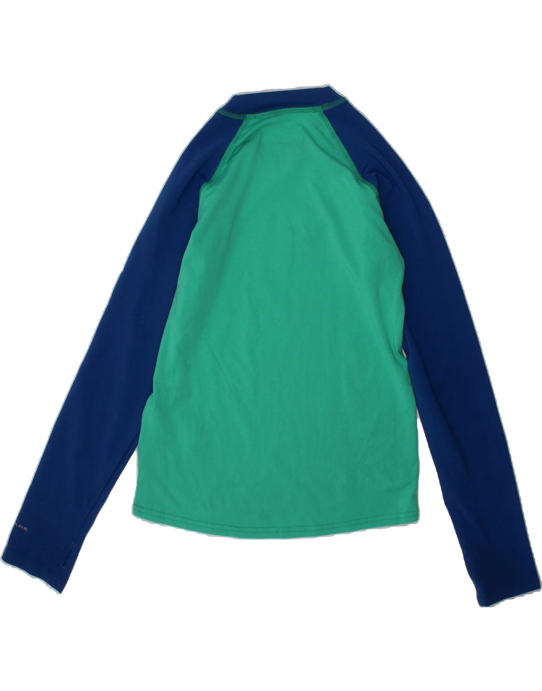 COLUMBIA Boys Top Long Sleeve 7-8 Years Small Green Colourblock Polyester Vintage Columbia and Second-Hand Columbia from Messina Hembry 