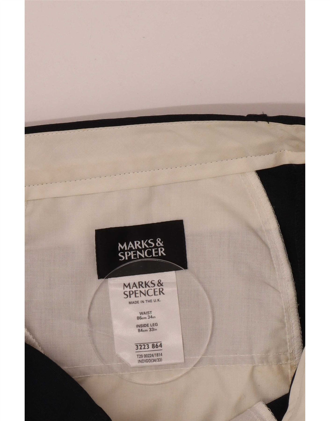 Marks & Spencer Mens Pegged Suit Trousers W34 L33 Navy Blue Polyester