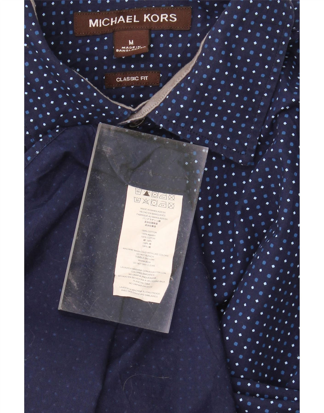 MICHAEL KORS Mens Classic Fit Short Sleeve Shirt Medium Navy Blue Spotted Vintage Michael Kors and Second-Hand Michael Kors from Messina Hembry 