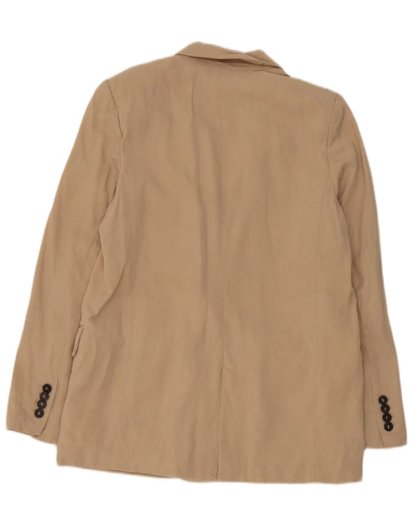 Zara Womens 1 Button Blazer Jacket UK 6 XS Beige Lyocell
