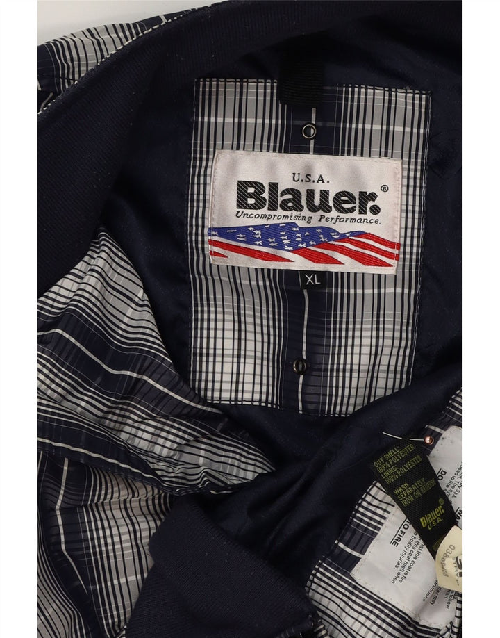 Blauer Mens Bomber Jacket UK 42 XL Navy Blue Check Polyester