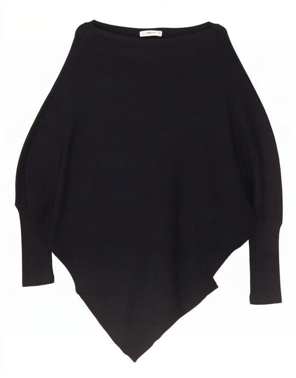 Zara Womens Oversized Asymmetric Boat Neck Jumper Sweater UK 10 Small Black