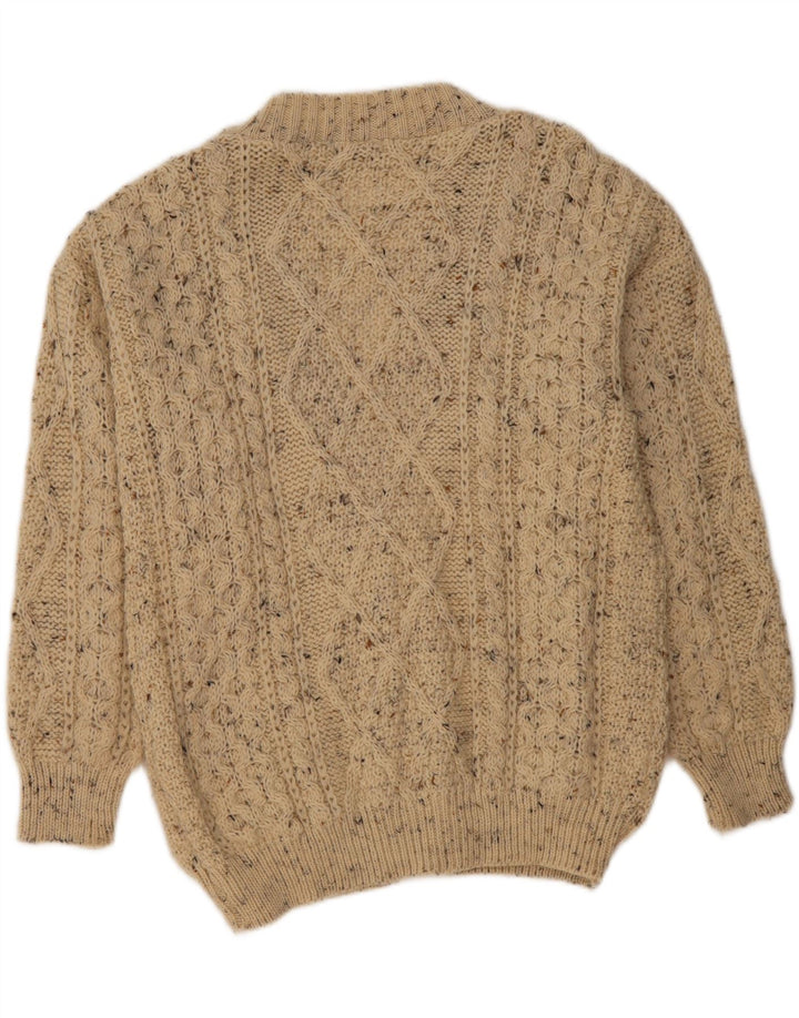 OAK TREE Mens Cardigan Sweater Medium Beige Flecked Wool