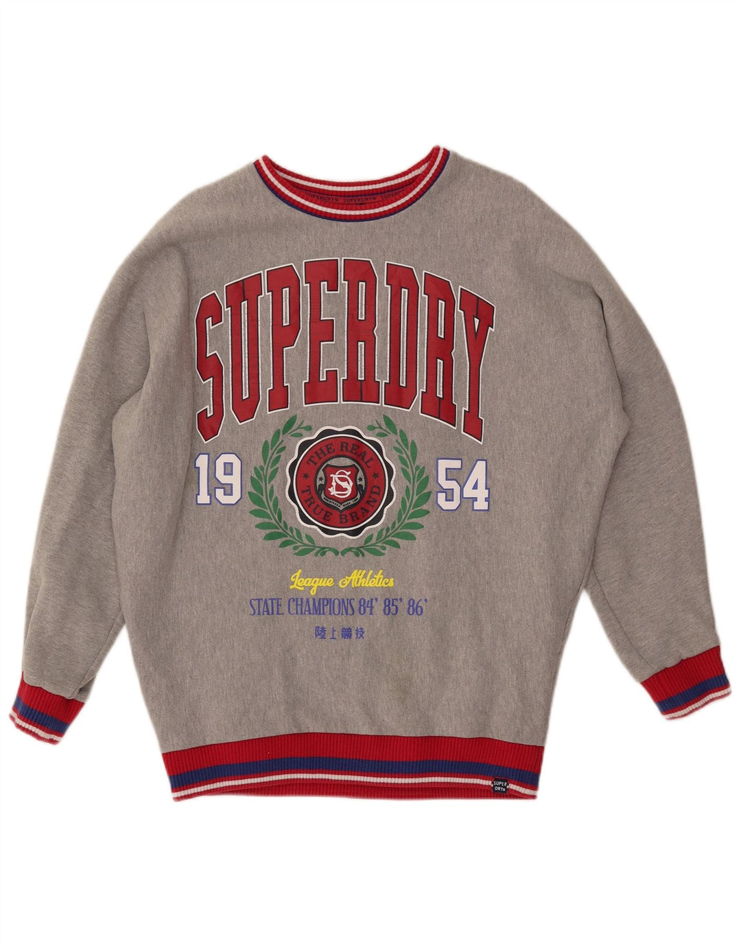 SUPERDRY Womens Graphic Sweatshirt Jumper UK 8 Small Grey Colourblock