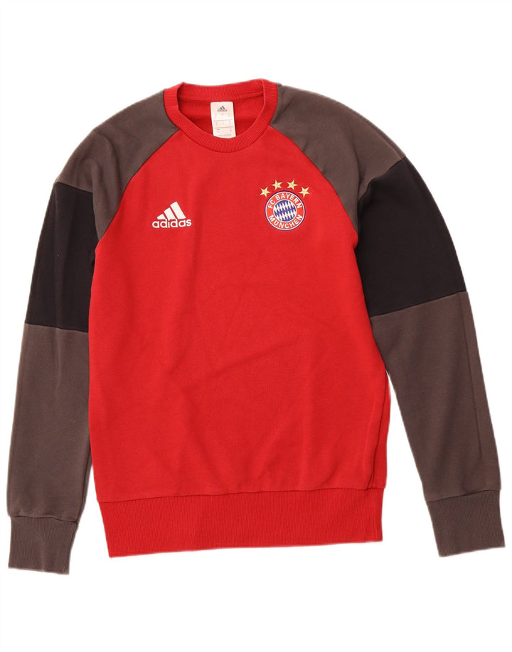 ADIDAS Mens FC Bayern Munchen Sweatshirt Jumper Small Red Colourblock