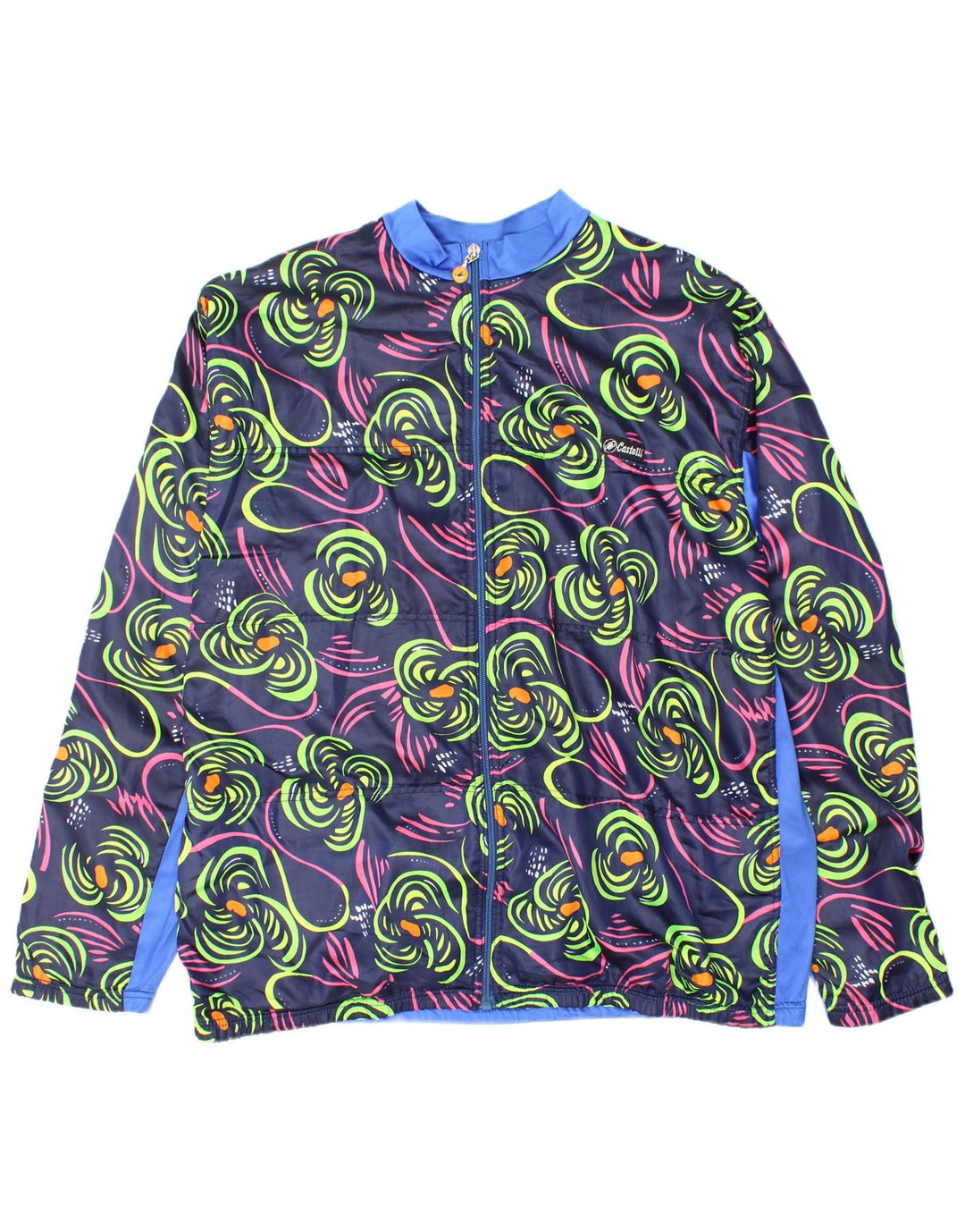 Castelli Mens Tracksuit Top Jacket Large Navy Blue Floral Nylon