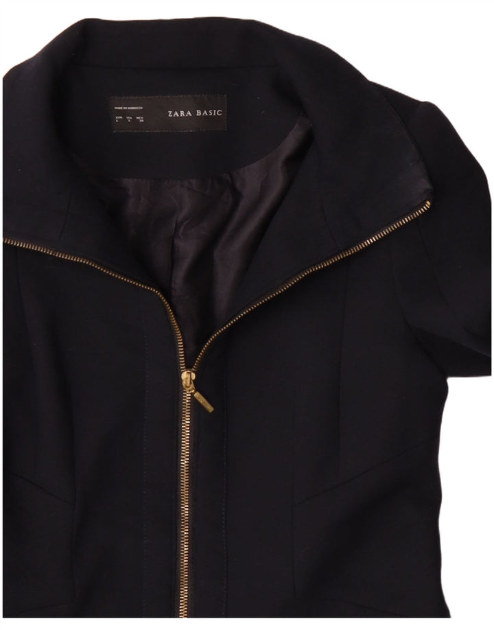 Zara Womens Overcoat UK 14 Large Navy Blue Polyester