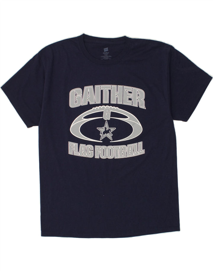 VINTAGE Mens Graphic T-Shirt Top Medium Navy Blue Cotton Vintage Vintage and Second-Hand Vintage from Messina Hembry 