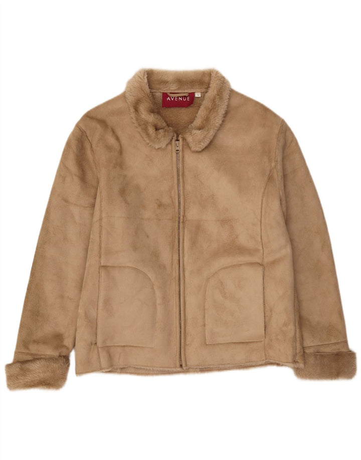 AVENUE Womens Sherpa Jacket UK 14 Large Beige Polyester Classic