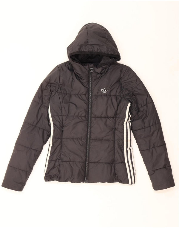 ADIDAS Womens Hooded Padded Jacket UK 8 Small Black Polyester