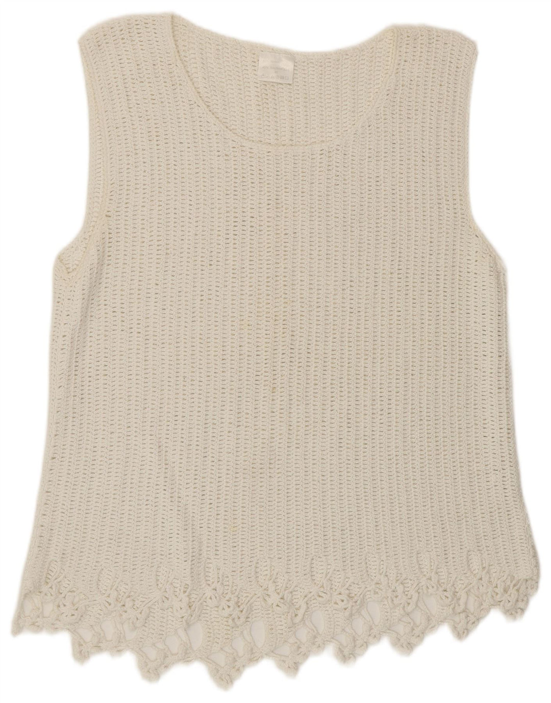 VINTAGE Womens Crochet Vest Tank Top EU 46 XL White Ramie