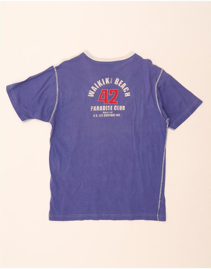 LEE Mens Graphic T-Shirt Top Large Blue Colourblock Cotton