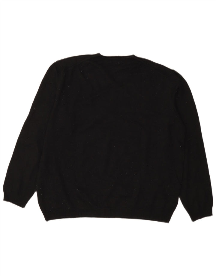 Zara Mens V-Neck Jumper Sweater Medium Black Wool