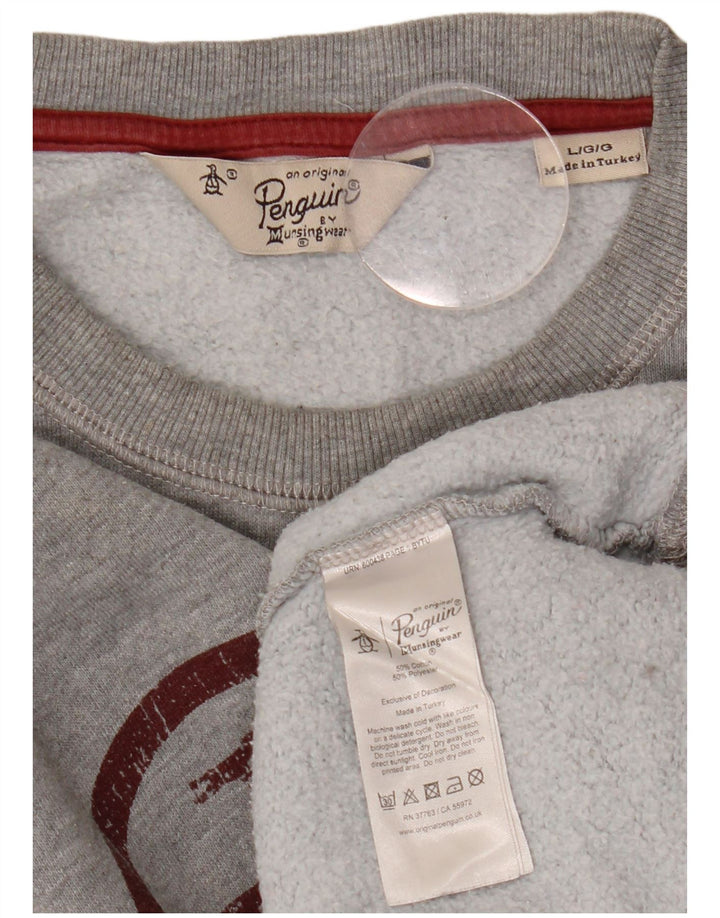 PENGUIN Mens Graphic Sweatshirt Jumper Large Grey Cotton