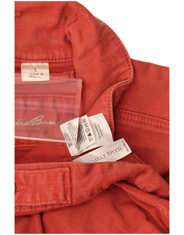 EDDIE BAUER Womens Denim Jacket UK 16 Large Red Cotton