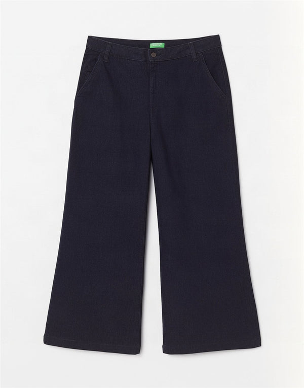 Benetton Womens Sophia Wide Leg Jeans UK 14 Large W32 L29 Navy Blue Cotton