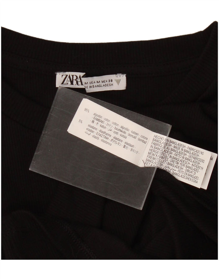 ZARA Womens Crop Blouse Top UK 12 Medium Black Cotton