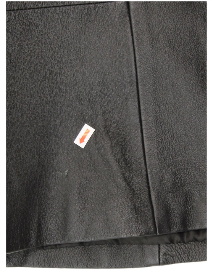 Agenda Womens 3 Button Leather Blazer Jacket UK 24 4XL Black Leather