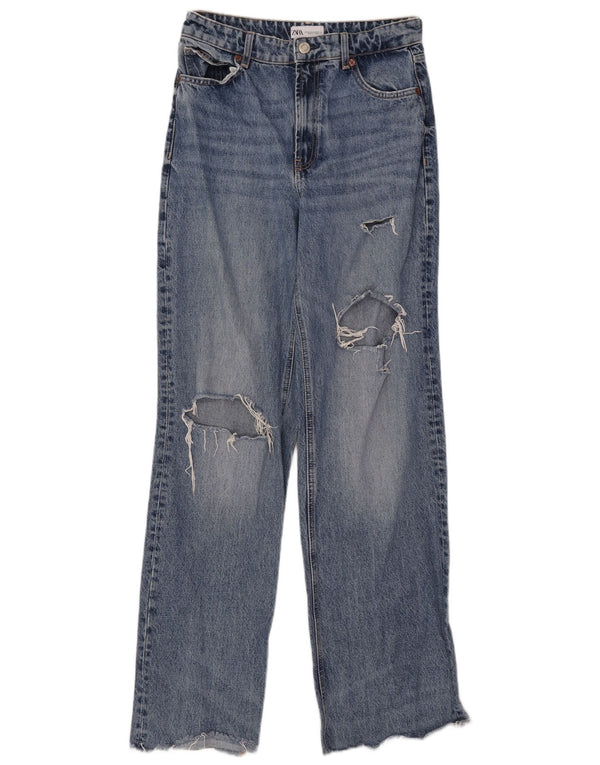 Zara Womens Distressed Wide Leg Jeans EU 40 Medium W30 L33 Blue Cotton