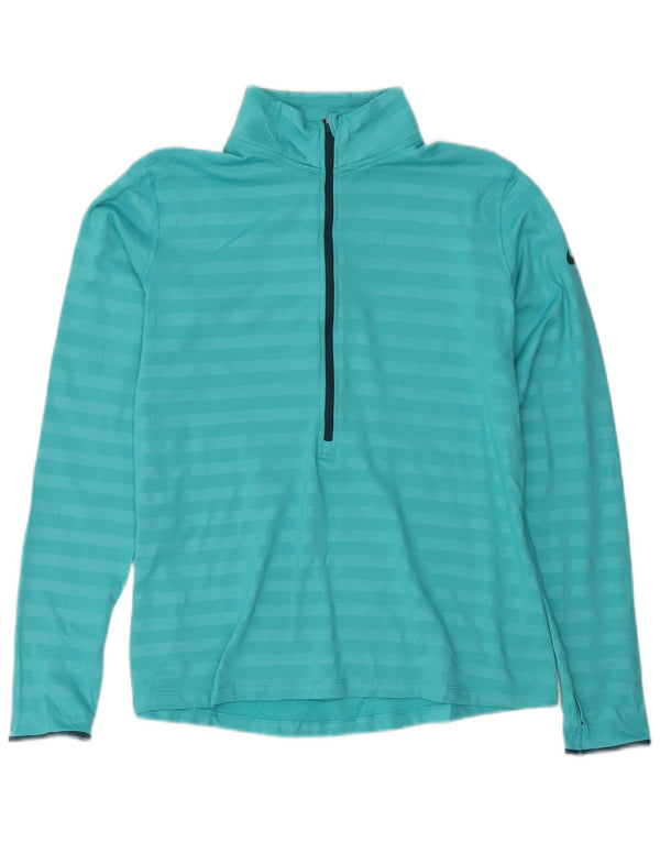 Nike Womens Dri Fit Zip Neck Pullover Tracksuit Top UK 18 XL Blue Striped