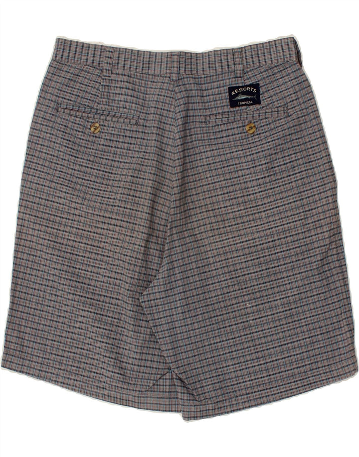 VINTAGE Mens Chino Shorts W32 Medium Grey Check Cotton