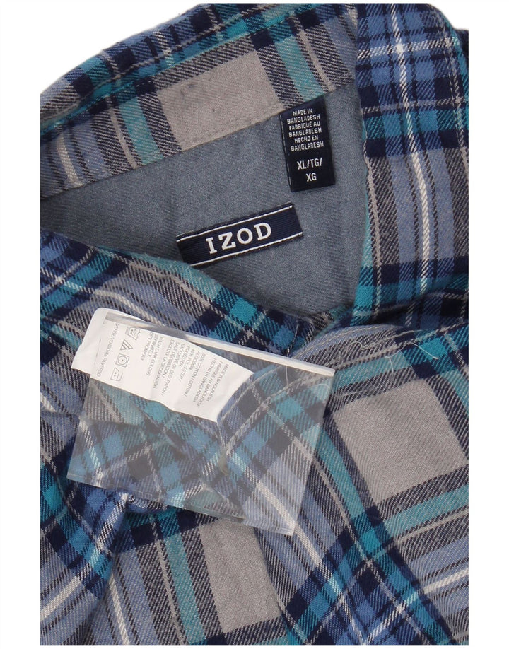 IZOD Mens Flannel Shirt XL Blue Check Cotton