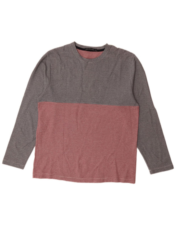 French Connection Mens Top Long Sleeve Large Grey Pinstripe Cotton