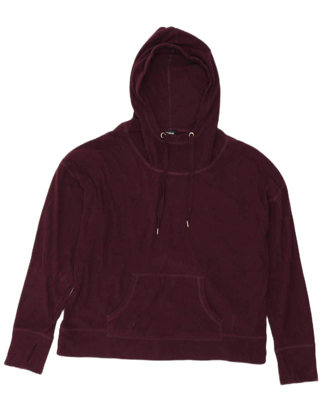 REEBOK Womens Oversized Hooded Fleece Jumper UK 14 Medium Burgundy