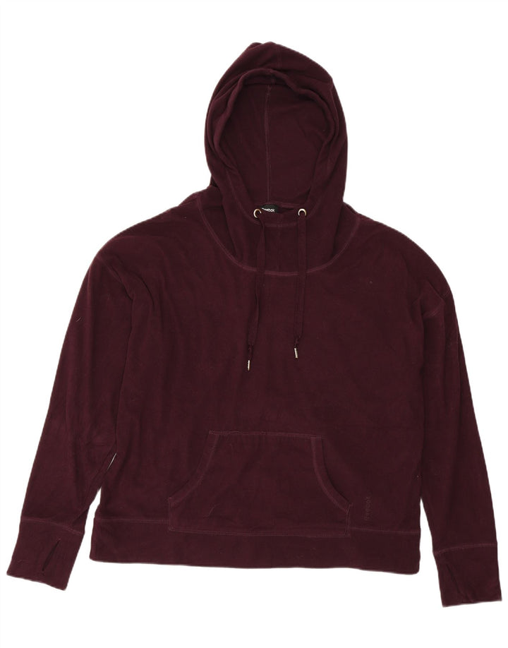 REEBOK Womens Oversized Hooded Fleece Jumper UK 14 Medium Burgundy
