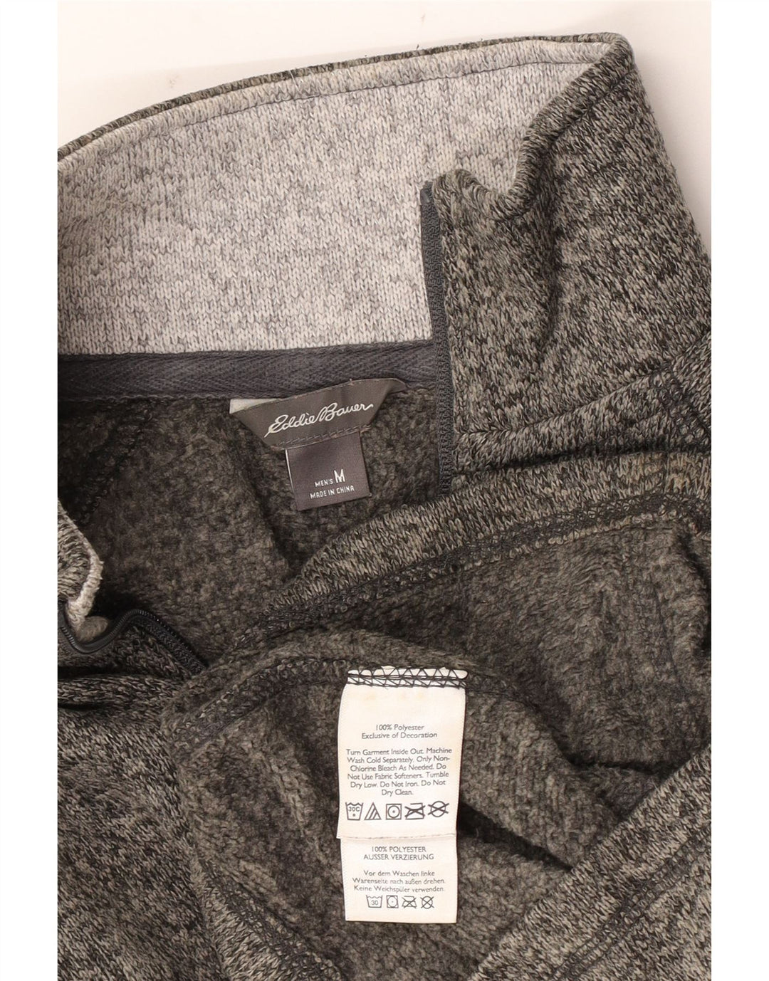 Eddie Bauer Mens Zip Neck Sweatshirt Jumper Medium Grey Flecked Polyester
