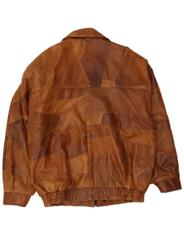Vintage Mens Leather Jacket UK 42 XL Brown Patchwork Leather