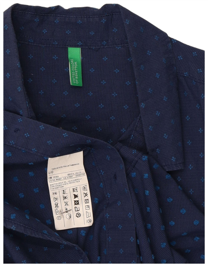 Benetton Mens Shirt Large Navy Blue Spotted Cotton