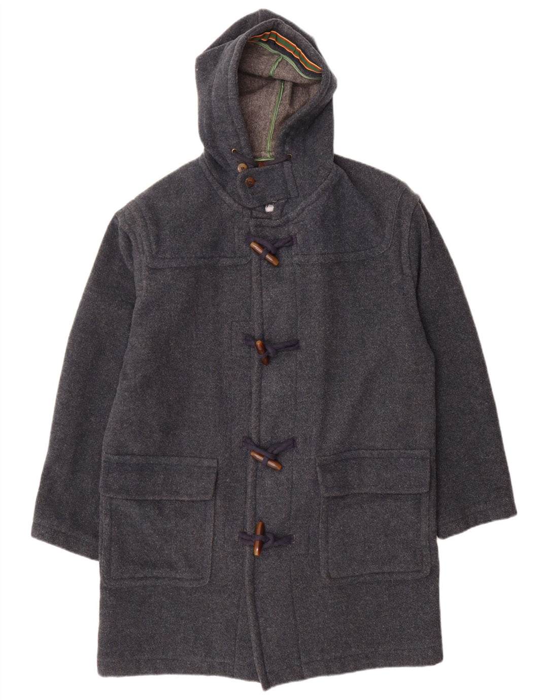 Stefanel Mens Hooded Duffle Coat UK 38 Medium Blue Wool