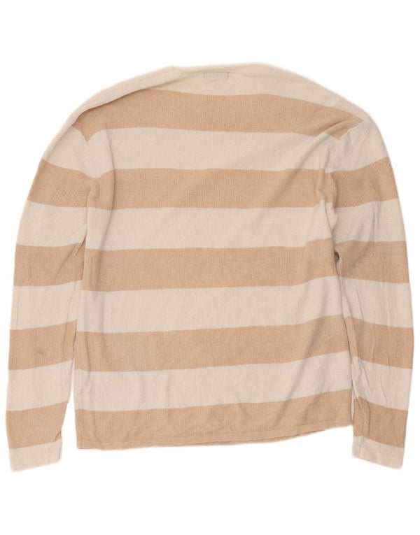 Zara Mens Top Long Sleeve Large Beige Striped Cotton
