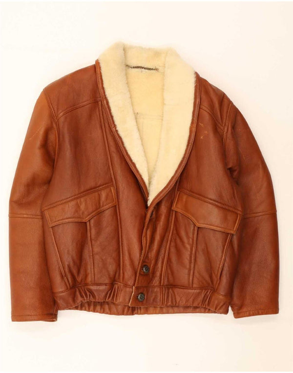 Vintage Mens Shearling Jacket UK 40 Large Brown Shearling
