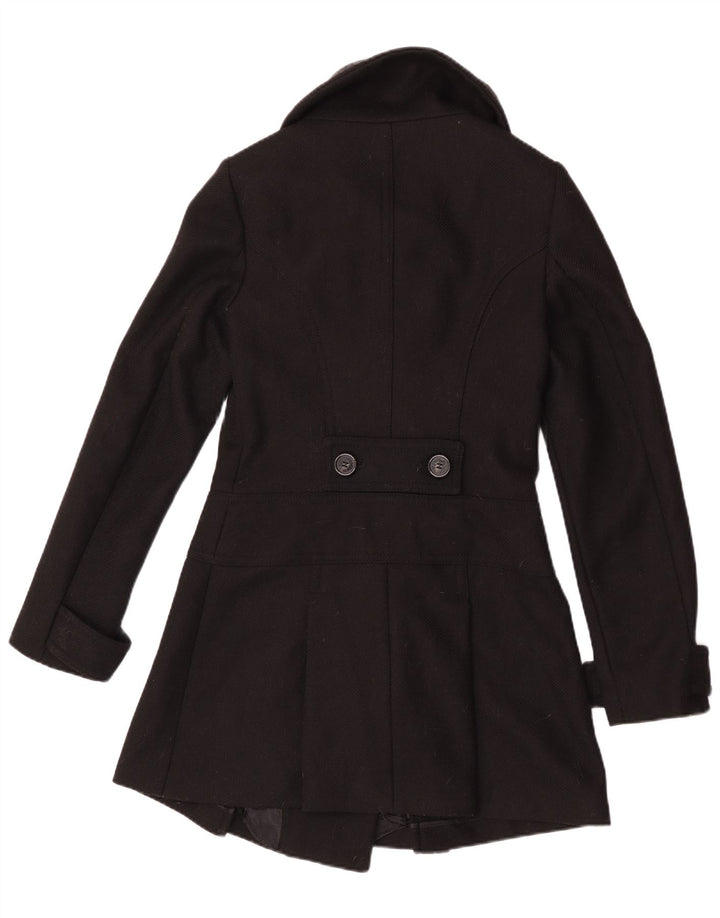 Benetton Womens Double Breasted Coat IT 44 Medium Black Virgin Wool