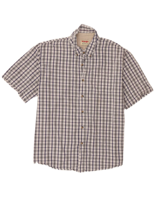 Wrangler Mens Short Sleeve Shirt XL White Check Cotton
