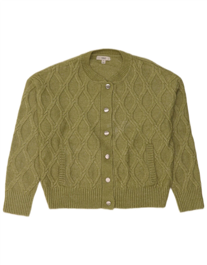 Marks & Spencer Womens Cardigan Sweater UK 14 Medium Green Polyester
