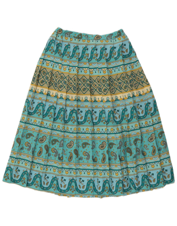 VINTAGE Womens Knife Pleated Skirt W32 Large  Turquoise Paisley Polyester